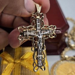 Solid 14kt Gold Jesus Cross Pendant Dije Cruz De Dos Oros 14kt 