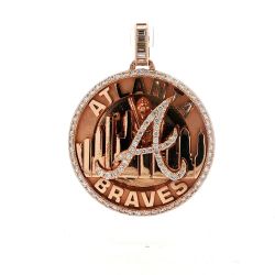 CUSTOM Atlanta Braves 14k Rose Gold Natural Diamond Pendant 60.9 Grams 1.75-inch Diameter 11058520