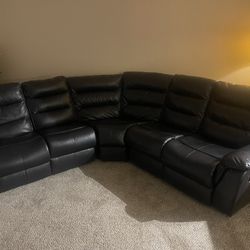 Black Leather Sectional Couch 