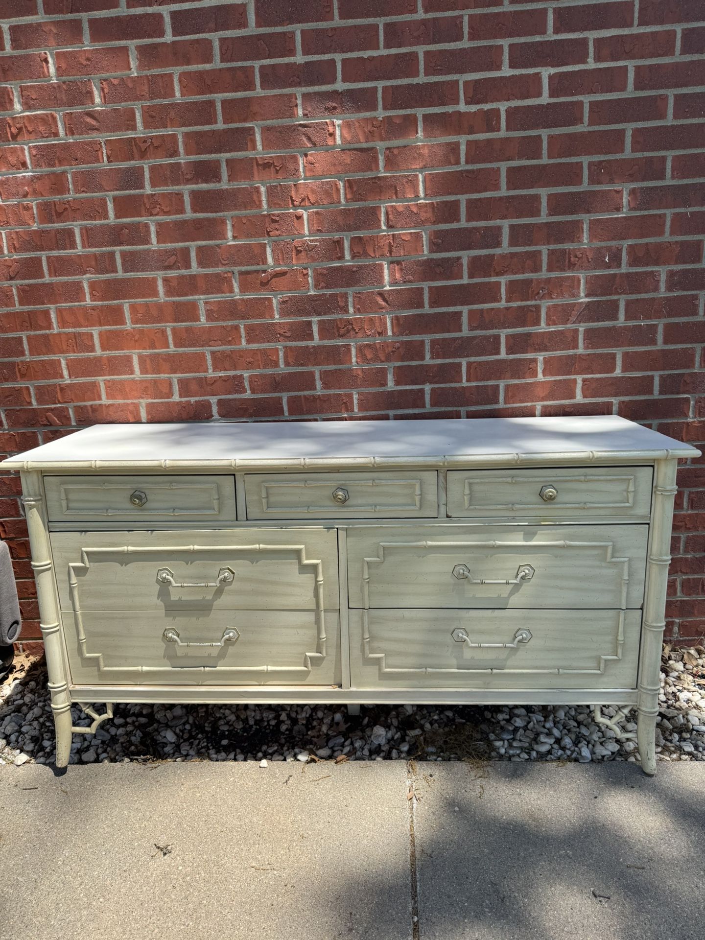 Must Sell Thomasville Allegro 7 Drawer Faux bamboo MCM Hollywood Regency Vintage Dresser 