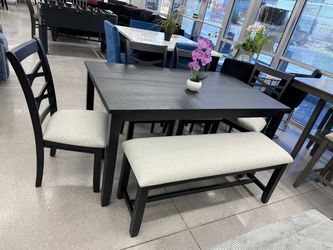Black Dining Table Set with Bench and Chairs