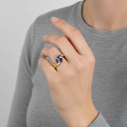 14K Yellow Gold Tanzanite & Diamond Womens Ring - 0.42ct