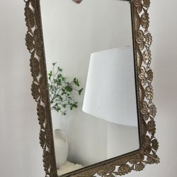 Vintage Lotus Flower Vanity Mirror Tray 20" Hollywood Regency Antique Gold Ornate Table Decor Collectible Mid Century 