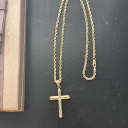 14KT Gold Rope Chain 20” + 14KT Gold Jesus Pendant