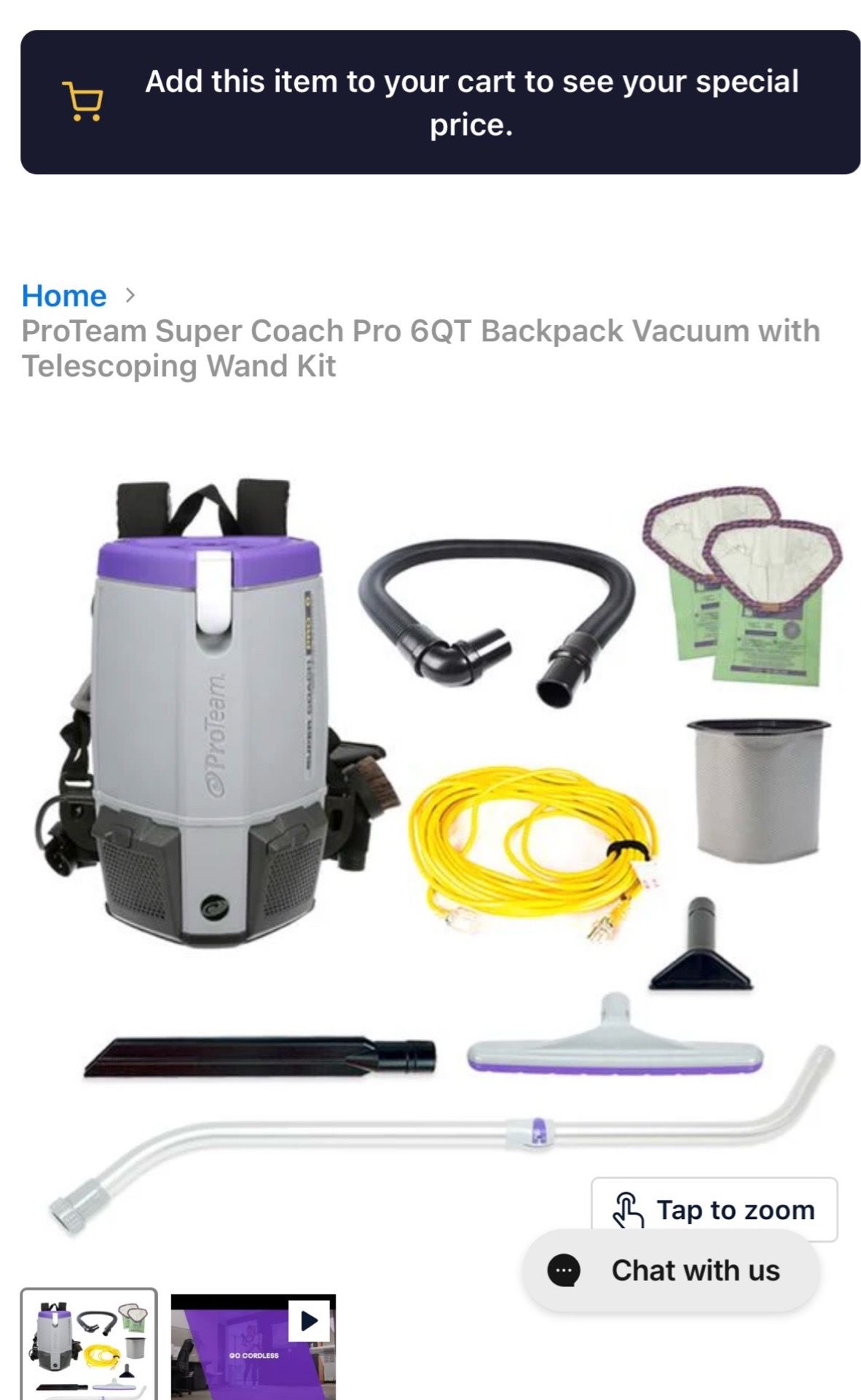 ProTeam Super Coach Pro 6QT Backpack Vacuum with Telescoping Wand Kit