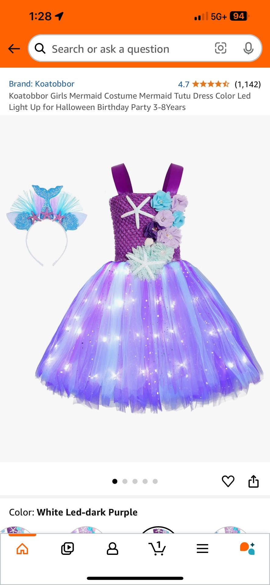 Koatobbor Girls Mermaid Costume Mermaid Tutu Dress Color Led Light Up for Halloween Birthday Party 3-8Years