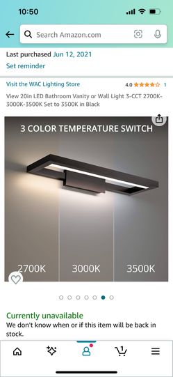 View 20in LED Bathroom Vanity or Wall Light 3-CCT 2700K-3000K-3500K Set to 3500K in Black