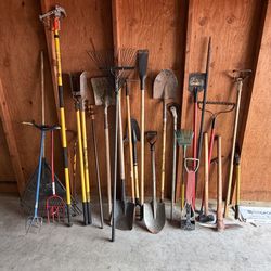 Large Yard Tool Lot – Shovels, Rakes, Pickaxe, Sledge, Loppers – ALL TOGETHER Yard Work Lot