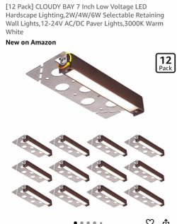 12 Pack] CLOUDY BAY 7 Inch Low Voltage LED Hardscape Lighting,2W/4W/6W Selectable Retaining Wall Lights,12-24V AC/DC Paver Lights,3000K Warm White