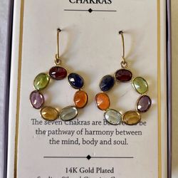 New Chakras Gemstone Dangle Drop Earrings 1.5”