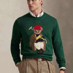 Polo Ralph Lauren Equestrian Jockey Bear Rollneck Linen Blend Size XL Sweater