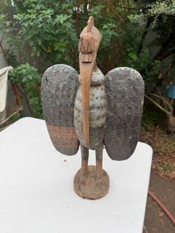 Carved Wood and Metal Bird Sculpture