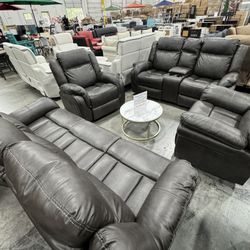 Juego de sofás de 3 piezas para sala de estar reclinable gris