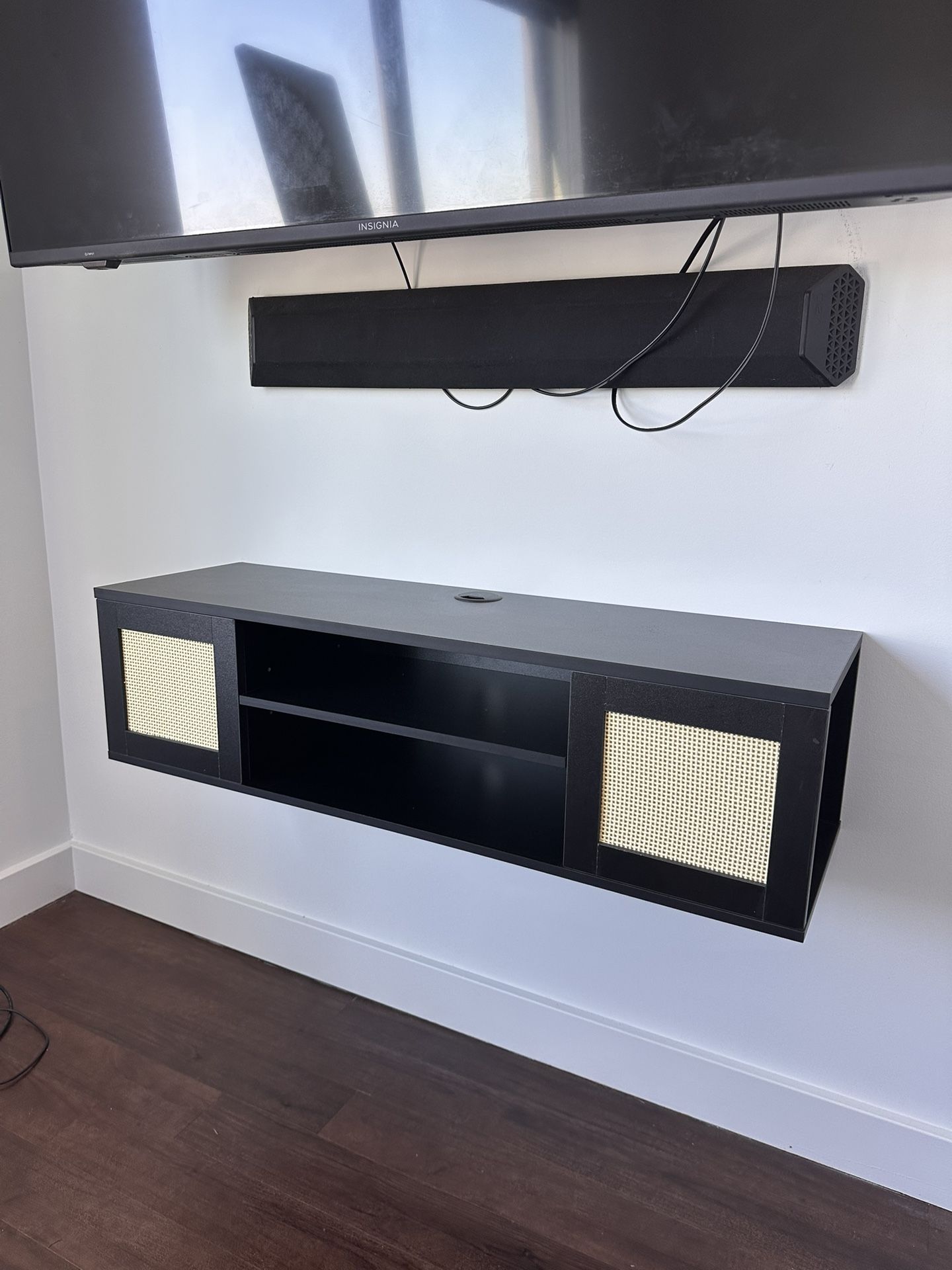 Black Rattan Floating TV Stand