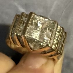 Vintage Gold Vermeil Ring(925 Stamp) With large Tourmaline Center Stone and Baguette Side Stones