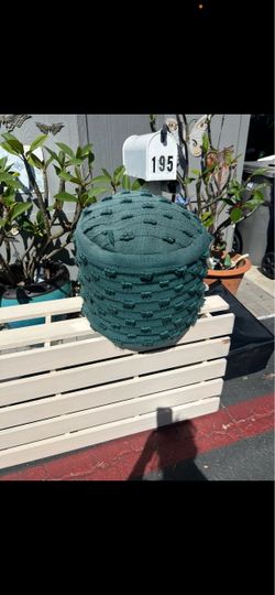 Teal Woven Fabric Ottoman Pouf