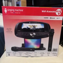 Singing Machine All-In-One WiFi Karaoke Hub System with 10” Touchscreen, 2 Wireless Mics, Bluetooth & TV HDMI