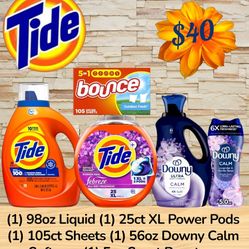 🔥🔥 Tide LAUNDRY DETERGENT Pods, Downy, Bounce Household Starter BUNDLE 🔥🔥