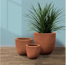 KANTE 3-Pack Round 18-in W x 17-in H Brown Concrete Contemporary/Modern Indoor/Outdoor Planter