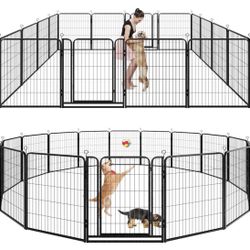 G96-Dog Playpen Outdoor Extra Wide 16 Piece Panels Heavy Duty Dog Fence 40" Height Anti-Rust with Doors Portable for RV Camping Yard, Total 42FT, 140 