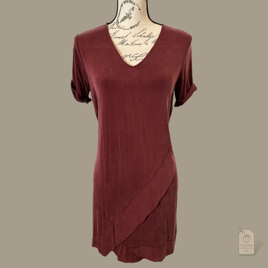 Anthropologie Dolan Burgundy Cupro V-Neck Tunic Dress | XSP Minimalist Layer