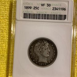 1899 25c Philadelphia Mint Silver Barber Quarter 