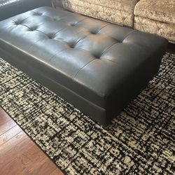 Black Leather Ottoman 