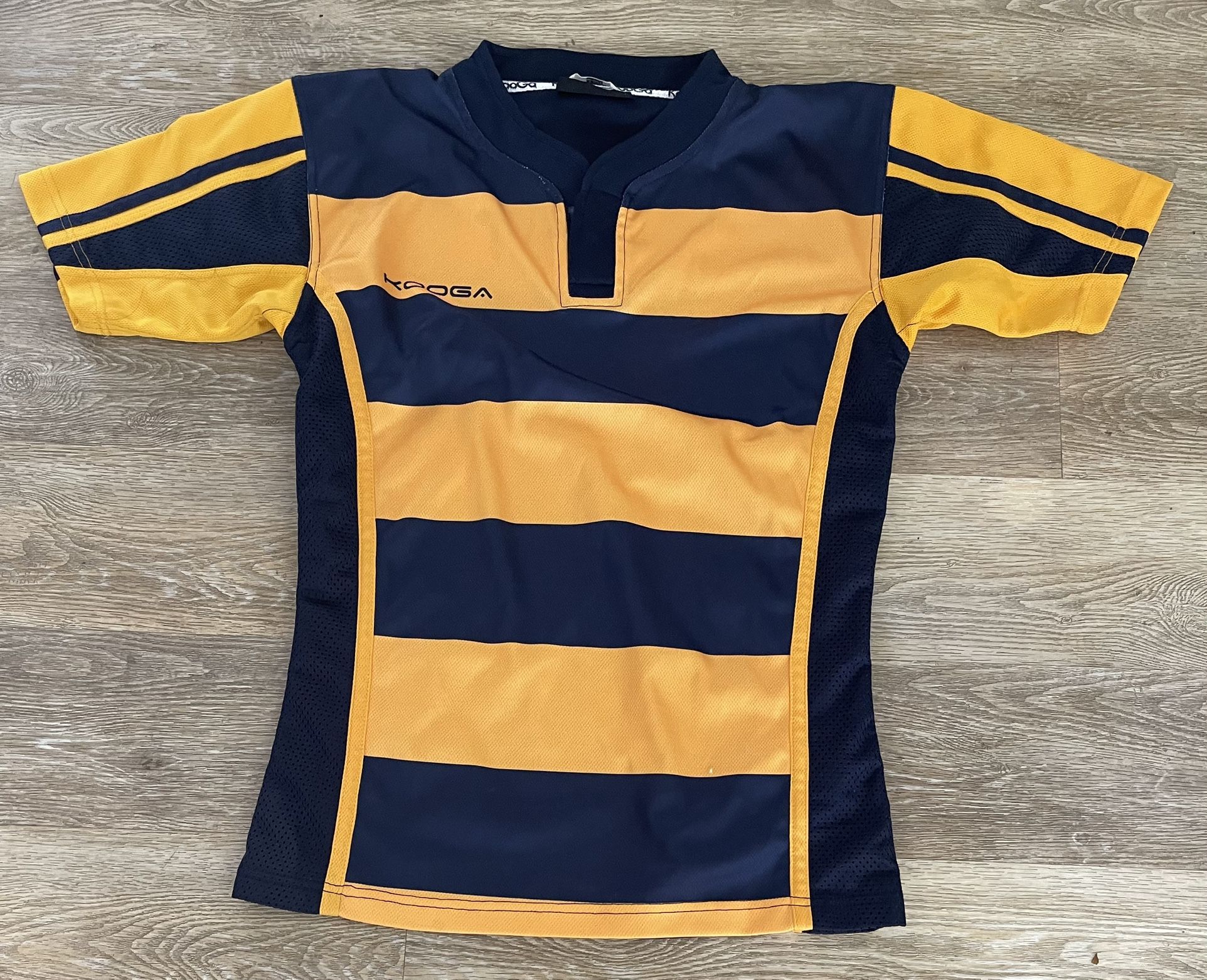 Kooga Rugby Polo Match Jersey Mens Black Yellow Stripe Performance Small