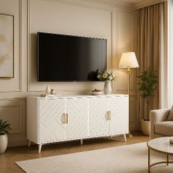 Tv Stand  With Storage Cabinet with 4 Doors & Adjustable Shelves, Modern Accent Cabinet for Living Room, Hallway,Kitchen,White