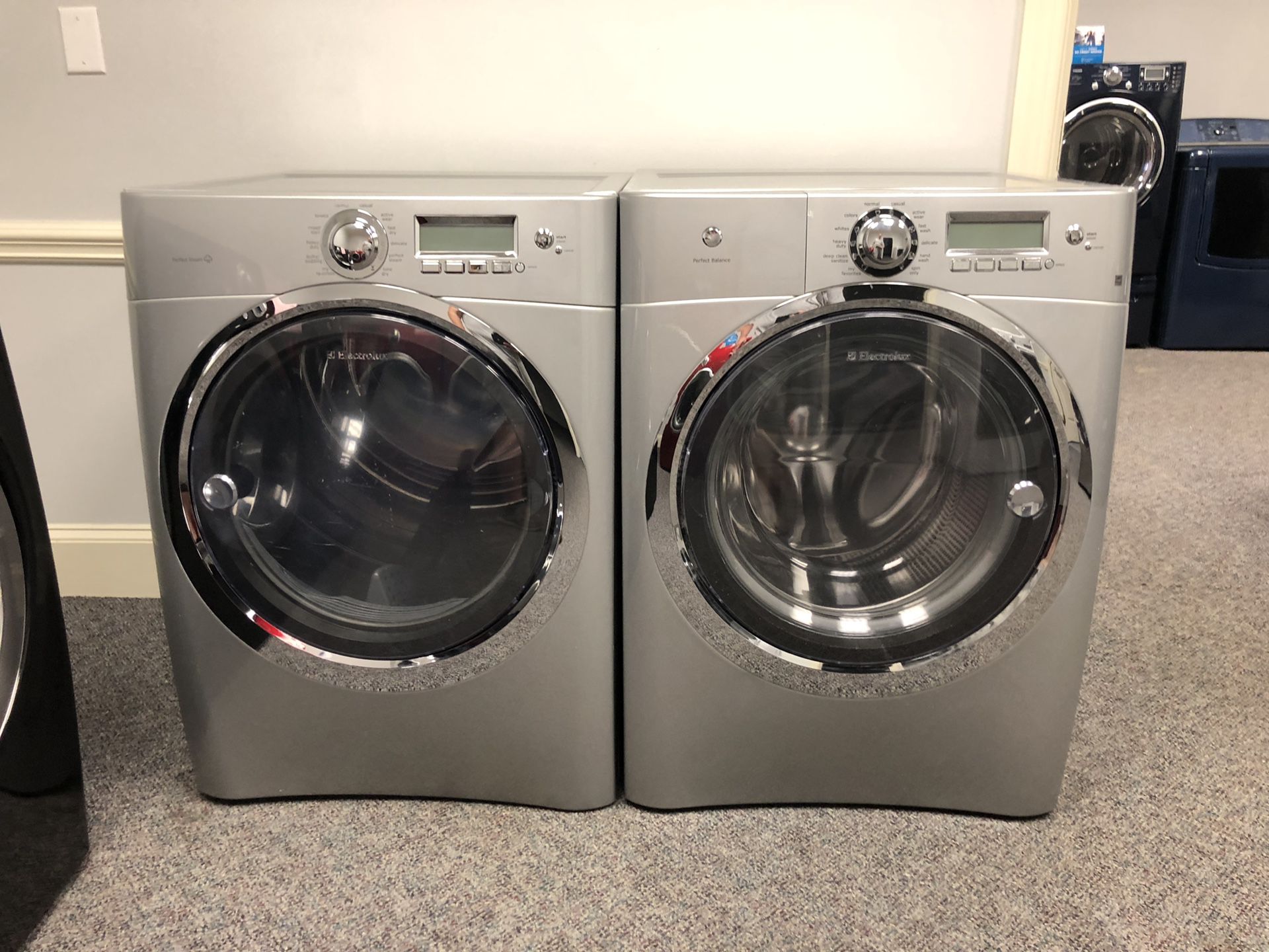 SILVER ELECTROLUX front load washer and dryer set
