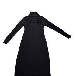 And Now This black mock turtleneck long sleeve maxi dress with Keyhole. L. NWT.