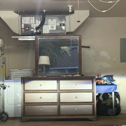 Wooden Dresser With Mirror Attached And Night Stand 