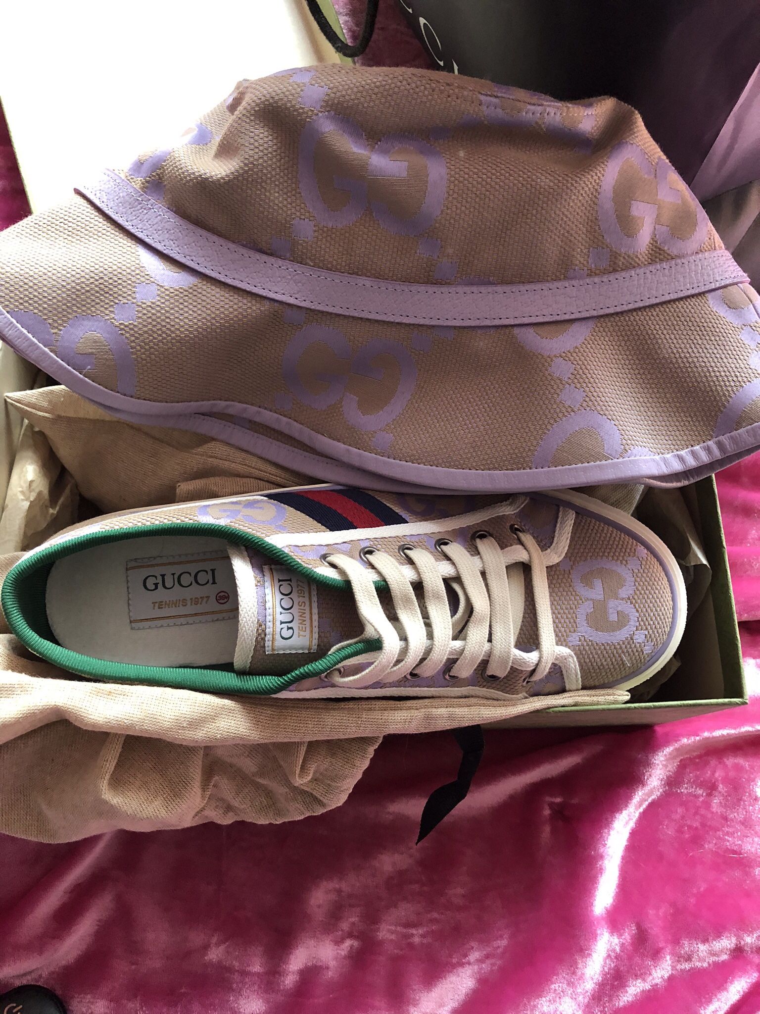 Gucci Tennis 1977 Canvas Casual Sneakers Women's Purple 725879 