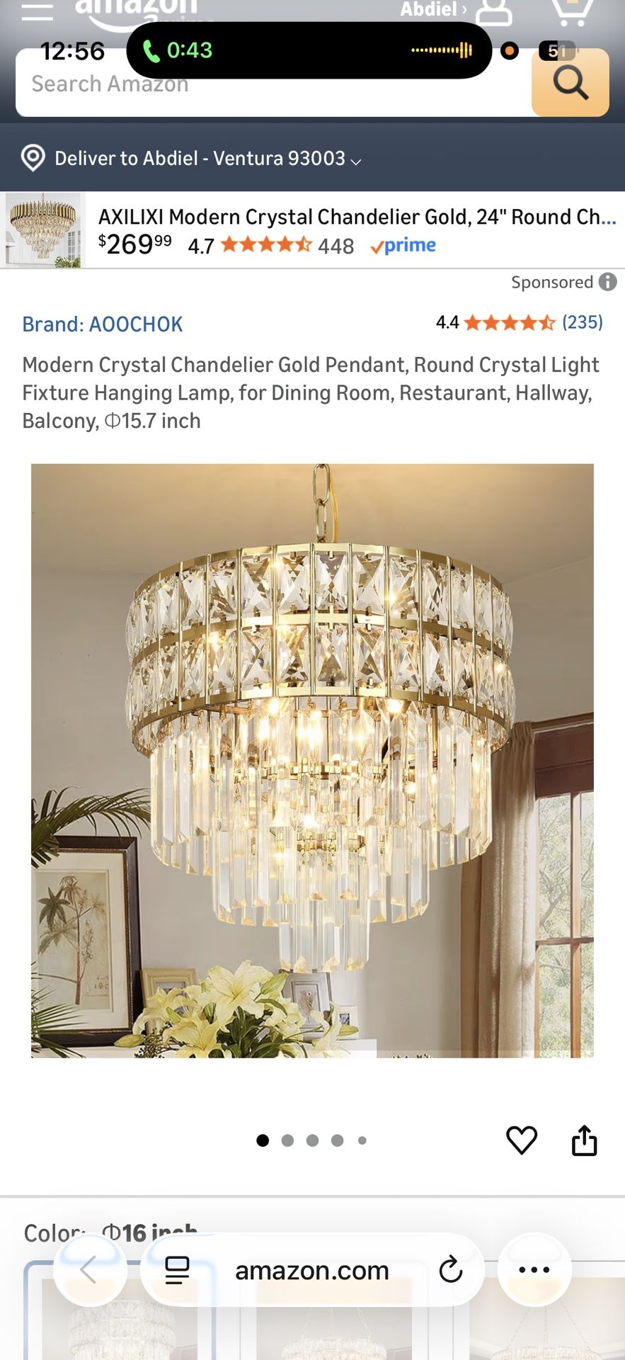 Round Gold Chandelier Light 