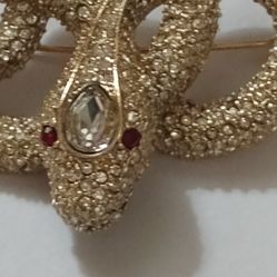 Vintage Pave Diamond Silver Snake Brooch