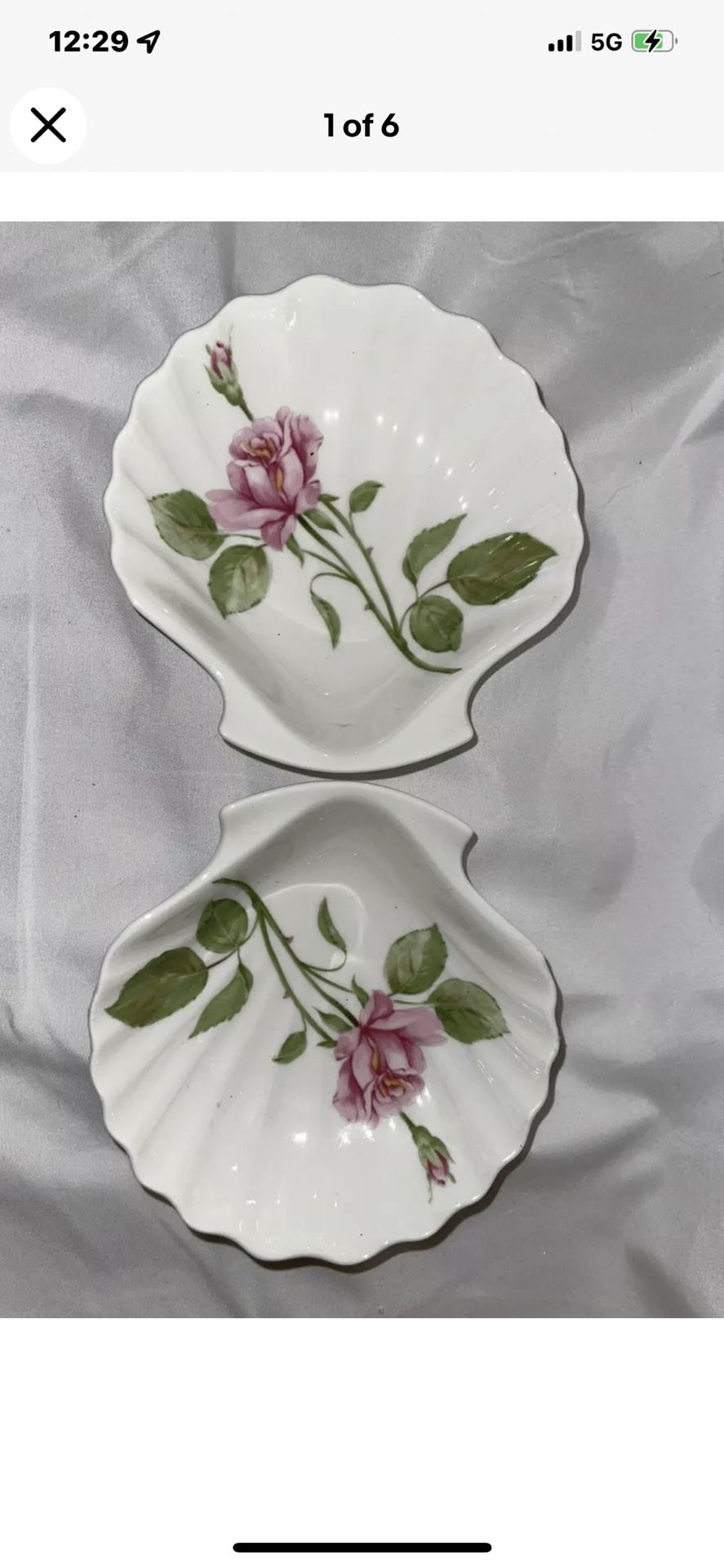 Mikasa Bone China Dishes: Clam Shell Bowls, June Rose, 7719, White, Pink Rose 5"