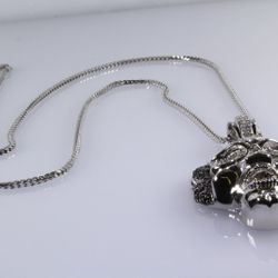 Men's Sterling Silver 925 Chain with CZ's & Onyx Stones Charm / Pendant #80089