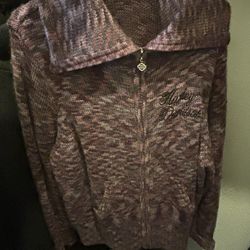 Harley Davidson Zip Up Cardigan Womens Large Wool Alpaca Sweater Funnel Neck