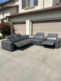 New Costco Karson Leather Power Reclining Sectional Couch