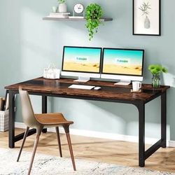 New Modern Large Desk, 63 x 31.5 Inch Office Writing Workstation in Rustic and Black