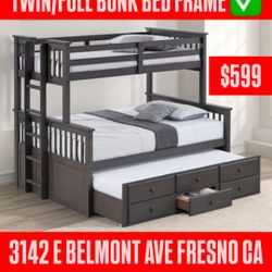 New Solid Wood Bunk Bed With Trundle 