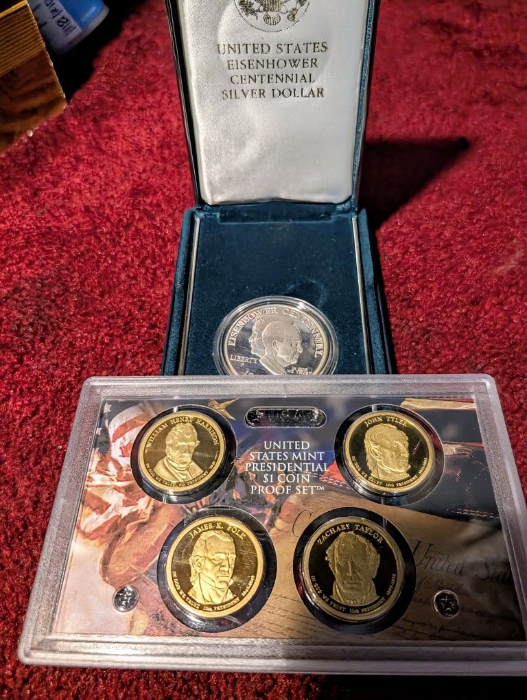 Eisenhower Silver Coins And Four Presidential Coins