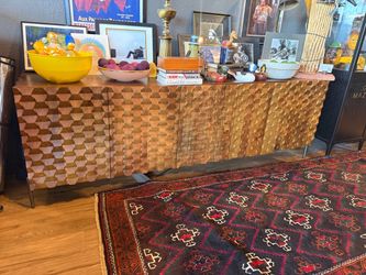 Crate & Barrel Raffael 82" Hand-Carved Mango Wood Credenza / Media Console