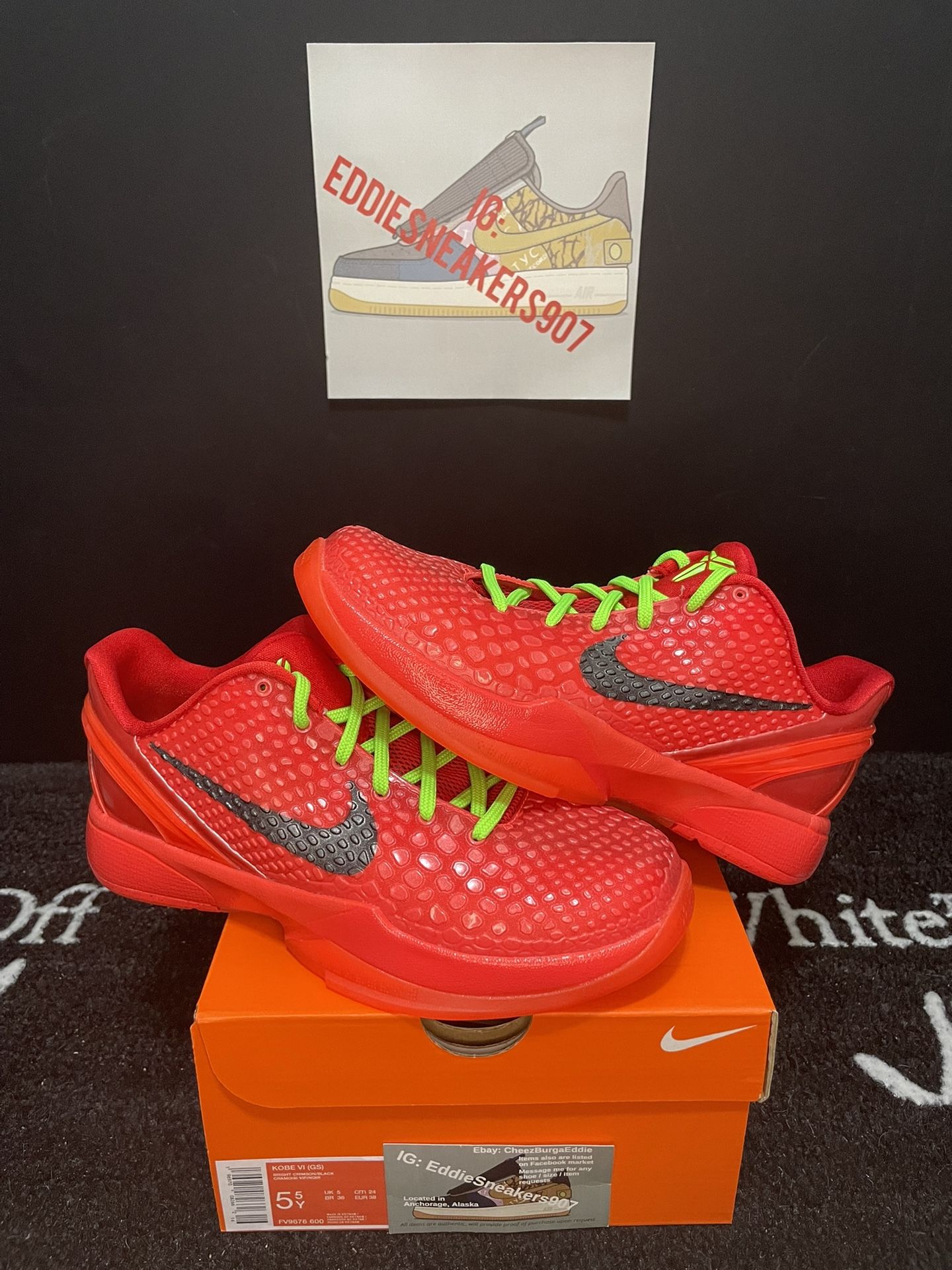 Nike Kobe 6 Protro “Reverse Grinch” GS Size 5.5Y / 7W