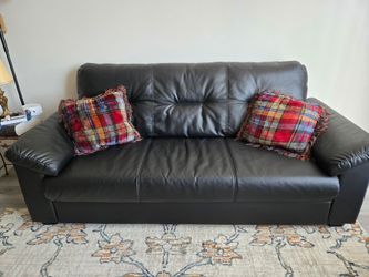 Black Faux Leather Sofa – Excellent Condition