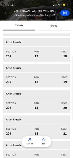 6 tix to Zach Bryan at Snapdragon