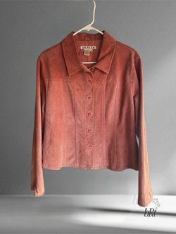A.M.I. Women’s 100% Leather Jacket – Size L – Soft Suede Coral/Rust Color – Vintage Style