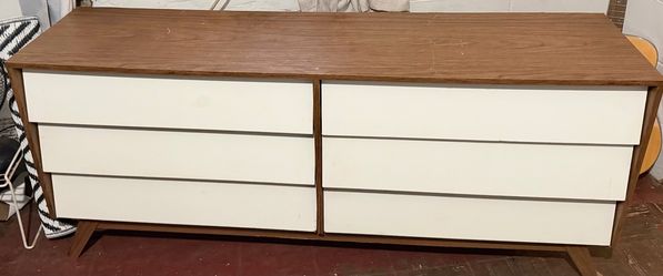 Mid- Century Modern White and Walnut Dresser