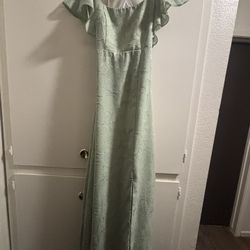 Sage Color Dress With Shawl 