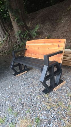 Handmade cedar and Black wood garden bench